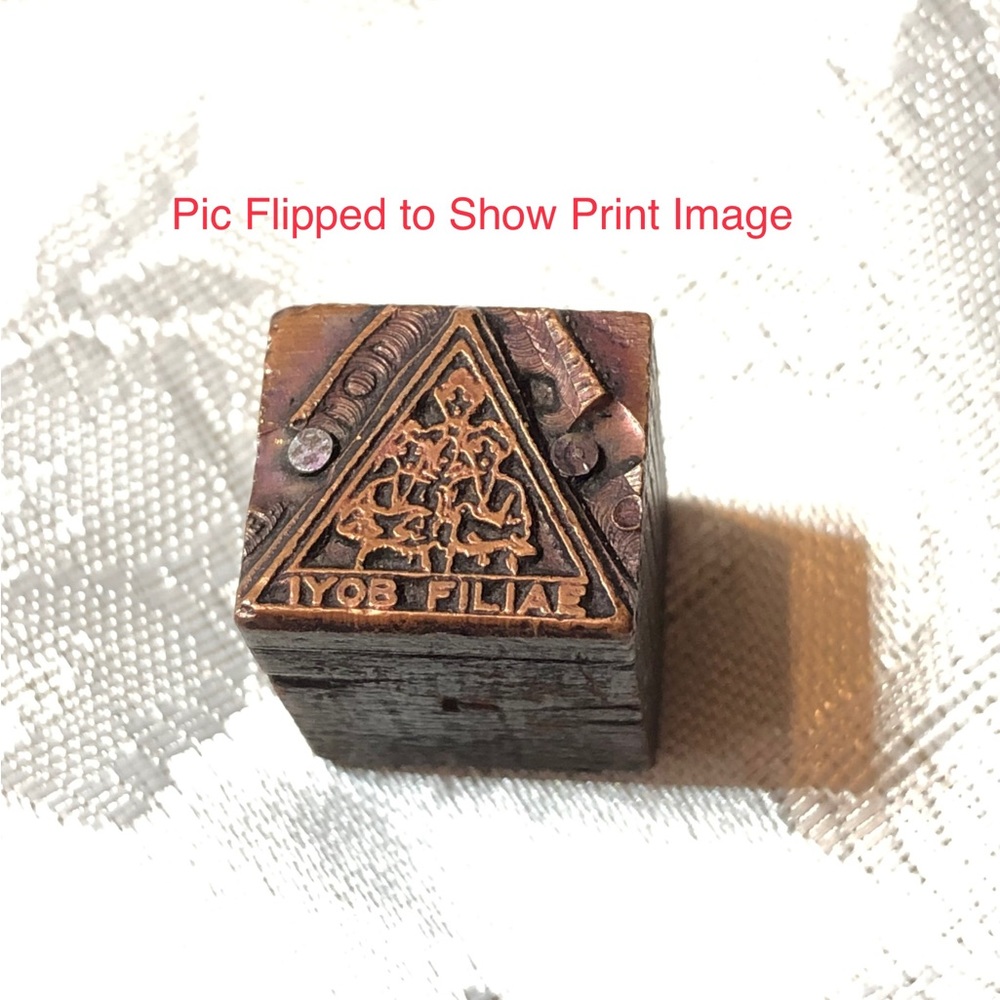 Antique Wooden Print Block Copper IYOB FILIAE Daughters of Job Freemasonry